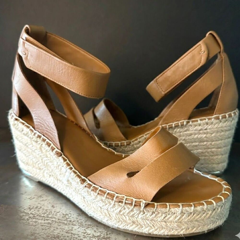 Franco Sarto Wedge Sandals 9 Espadrille Minimalist Boho Chic Casual Brown Callia